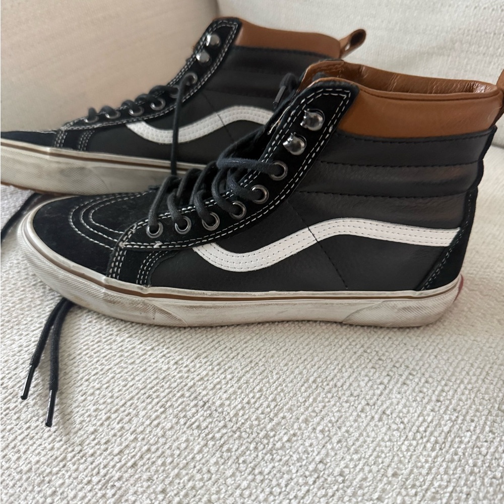 Black and Brown Leather and Suede Vans High-Top Sneakers